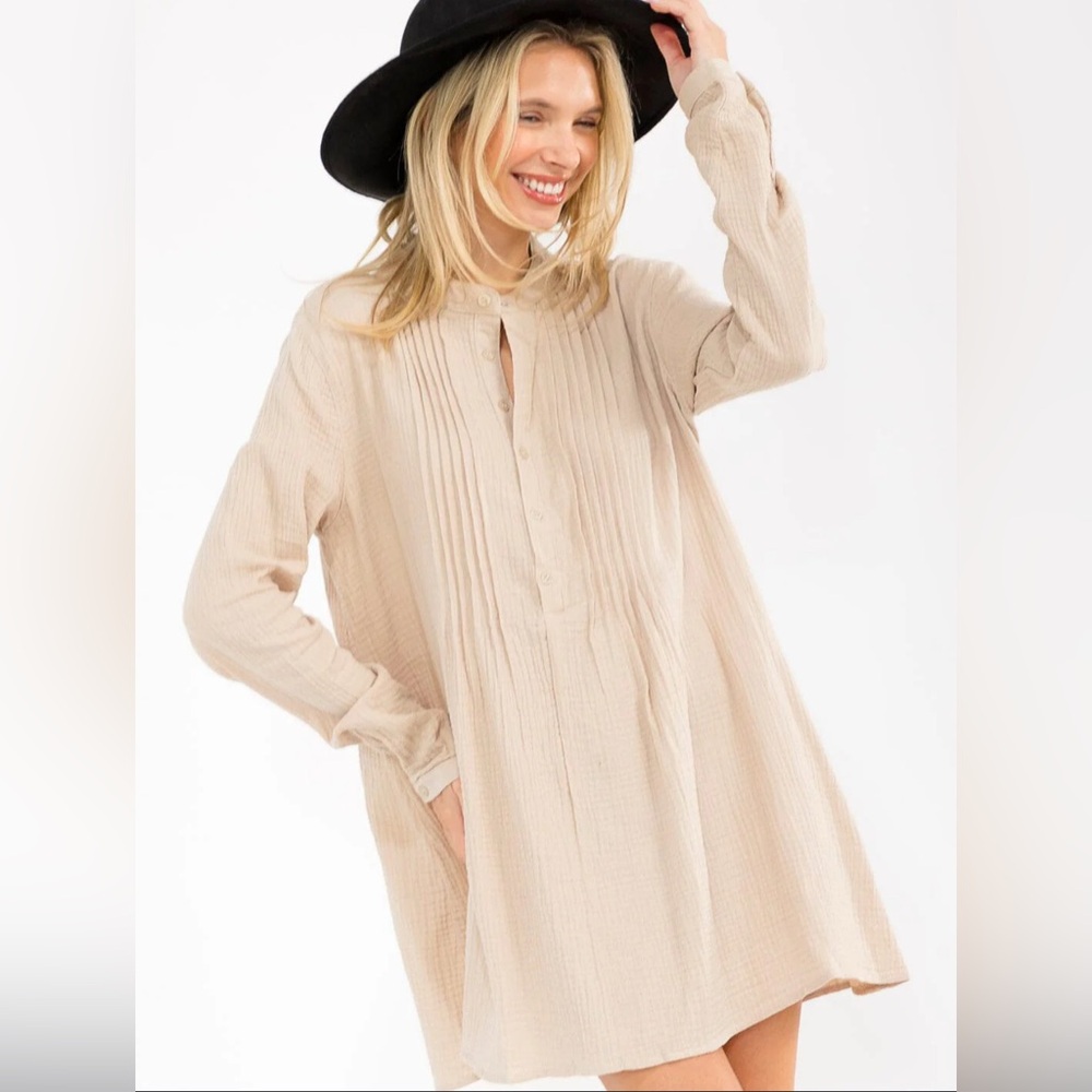 R vivimos Elegant Long Sleeve Cream Dress